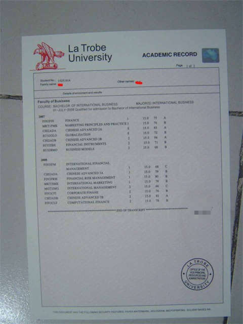 ĴﲮѧɼTranscript of La Trobe University in