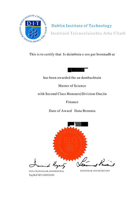 ¹ѧԺƾDiploma from Dublin Institute of Techn
