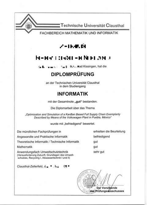 ¹˹ҵѧƾDiploma from Klaustal University of