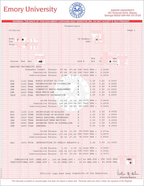 ĬѧɼTranscript of Emory University in the U