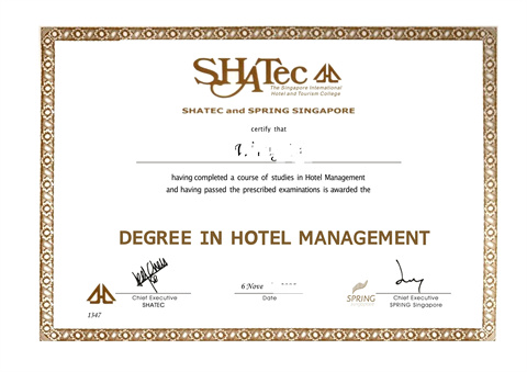 ƵιѧԺƾDiploma from the School of Hotel and