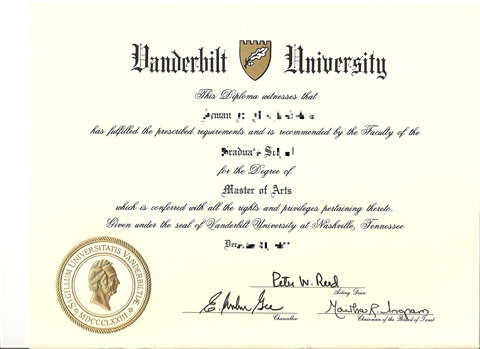 ±ȶشѧƾDiploma from Vanderbilt University in