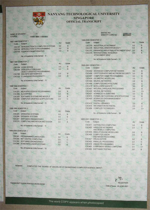 ¼ѧɼTranscript of Nanyang Technological U