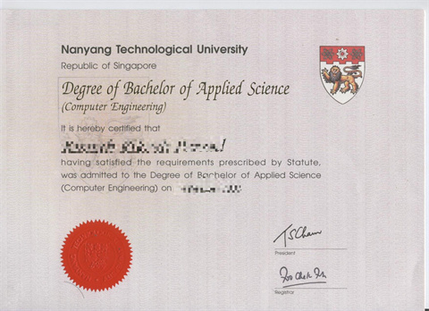 ԭ¼ѧƾOriginal diploma from Nanyang Techno