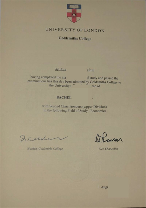 ׶شѧʷ˹ѧԺƾDiploma from Goldsmith College, Unive