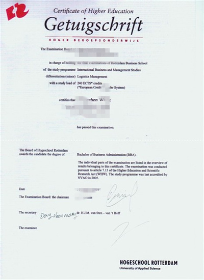 ����¹�ص���ѧԺ��ƾ,Diploma from Rotterdam Business School